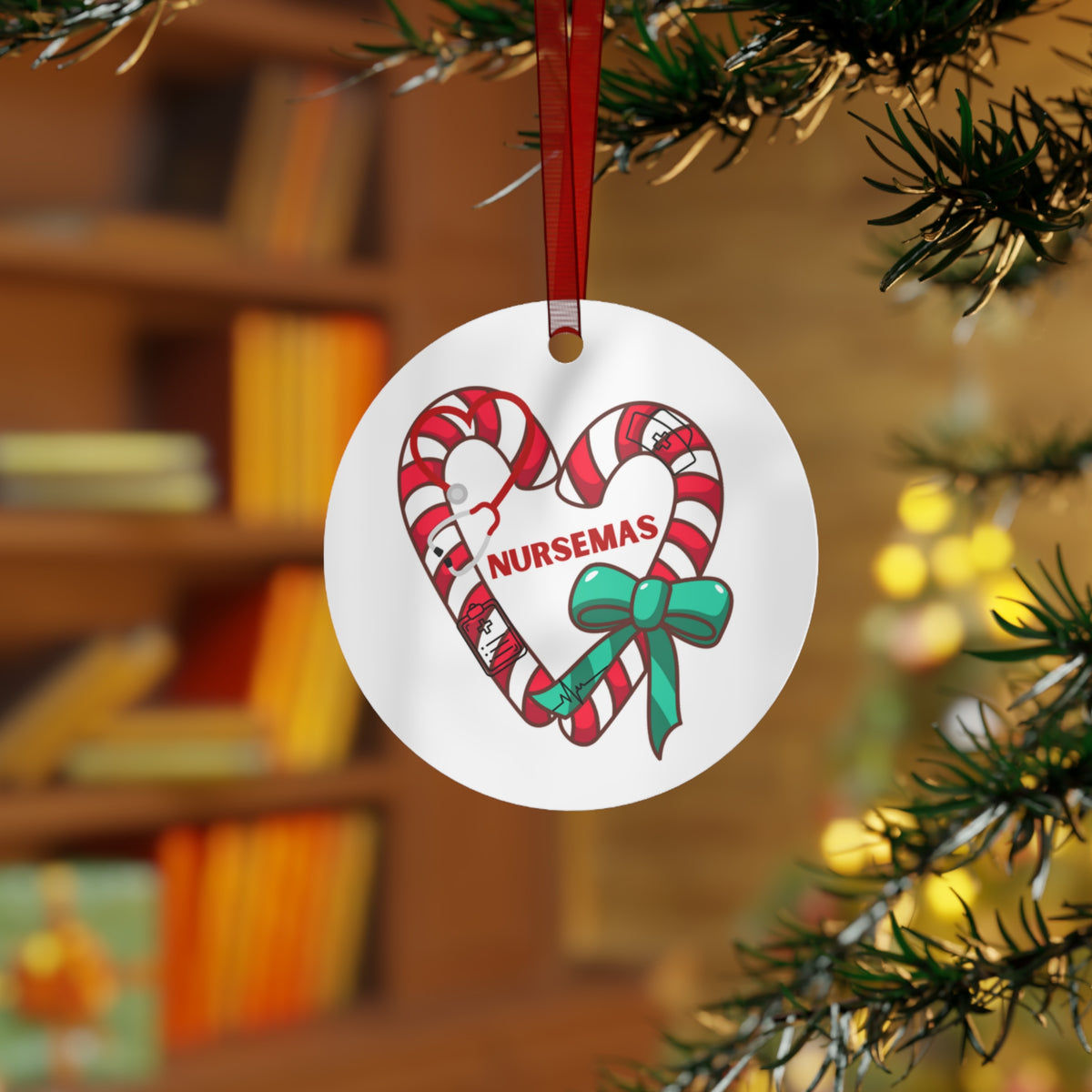 Nursemas Candy Cane Heart Metal Ornament – Holiday Gift for Nurses