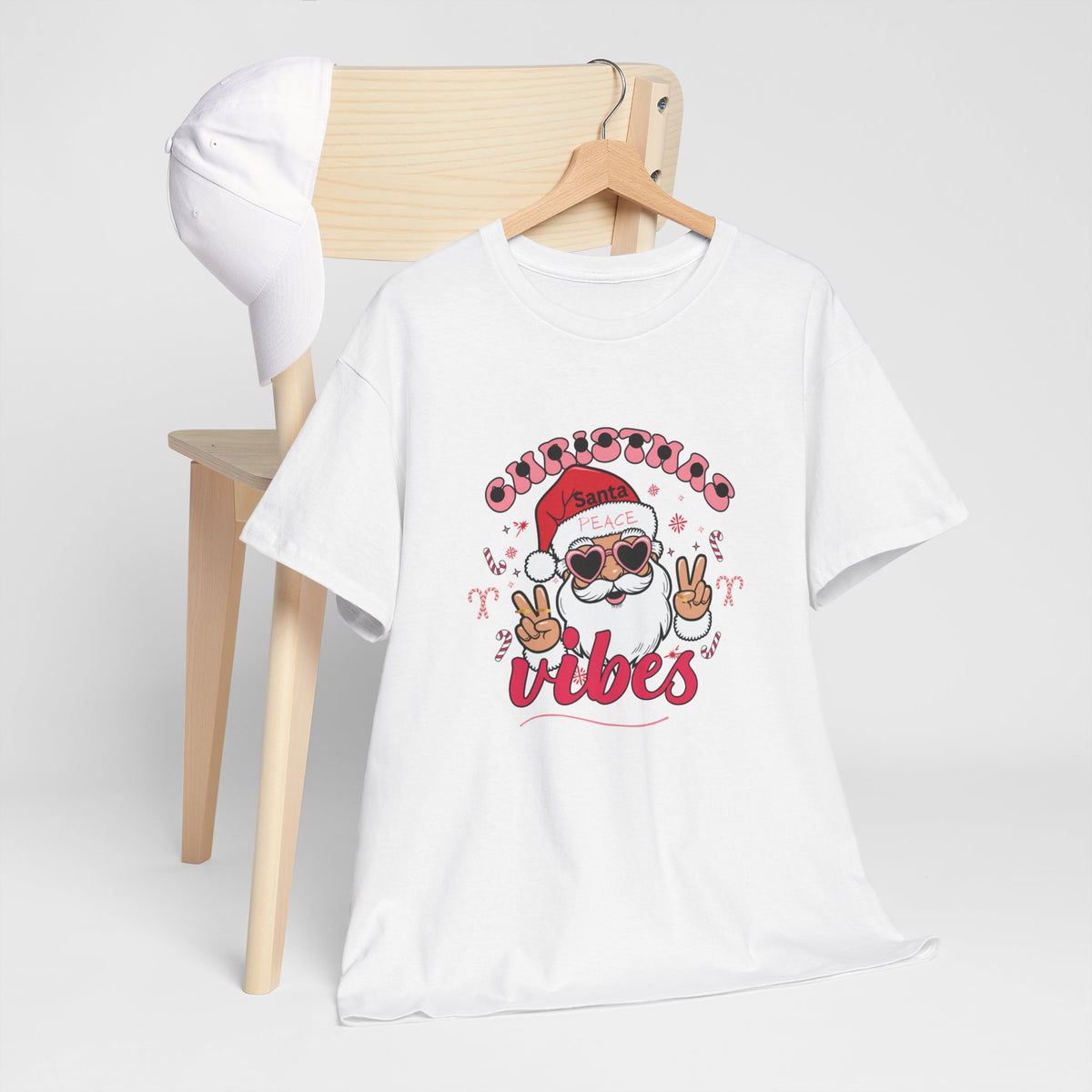 Christmas Vibes Santa T-Shirt – Peace Sign Holiday Graphic Tee