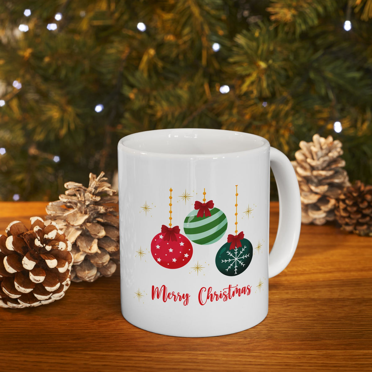 Merry Christmas Baubles Ceramic Mug – Festive Holiday Coffee Cup (11oz, 15oz)