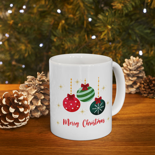 Merry Christmas Baubles Ceramic Mug – Festive Holiday Coffee Cup (11oz, 15oz)