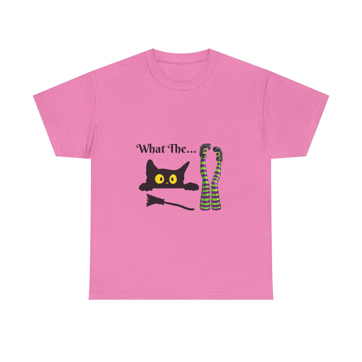 Black Cat “What The…” T-Shirt – Funny Halloween Graphic Tee