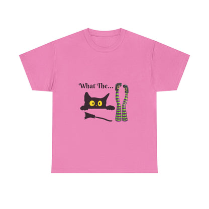 Black Cat “What The…” T-Shirt – Funny Halloween Graphic Tee