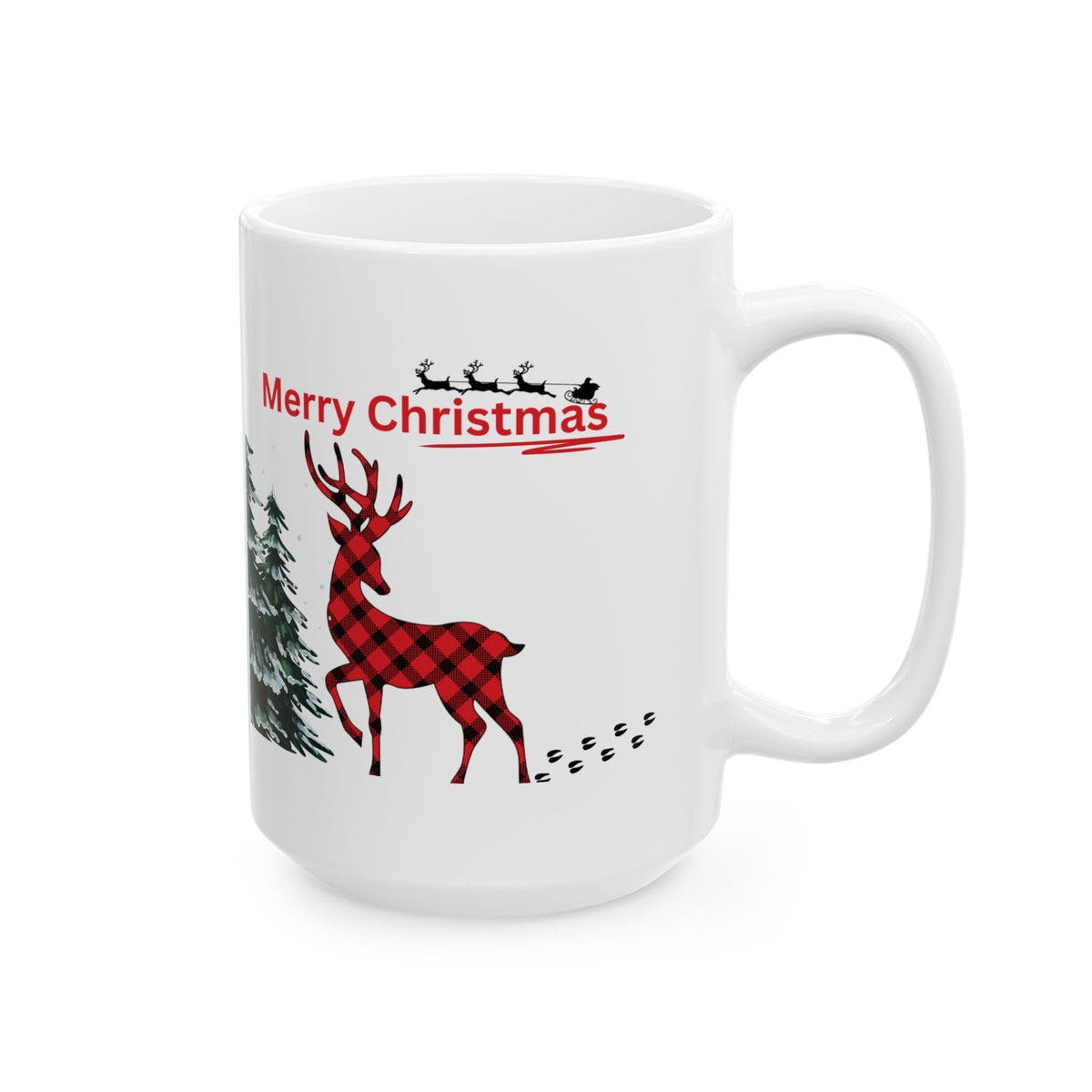 Merry Christmas Reindeer Mug – Buffalo Plaid Holiday Coffee Cup (11oz, 15oz)