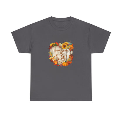 Thanksgiving Is Family T-Shirt – Pumpkin & Sunflower Fall Tee