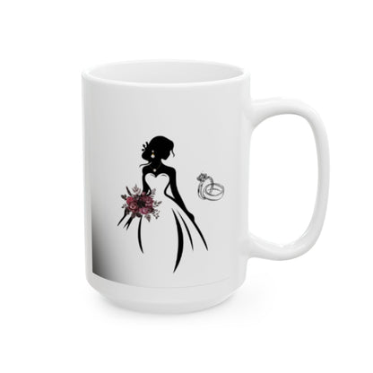 Elegant Bride & Burgundy Bouquet Mug – Wedding Gift Coffee Cup (11oz, 15oz)