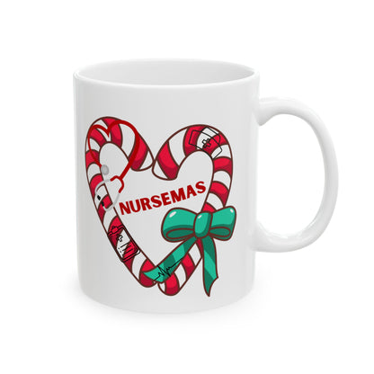 Nursemas Candy Cane Heart Mug – Christmas Gift for Nurses (11oz, 15oz)
