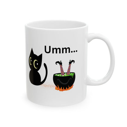 Black Cat & Cauldron Halloween Mug – Cute Witchy Coffee Cup, 11oz or 15oz