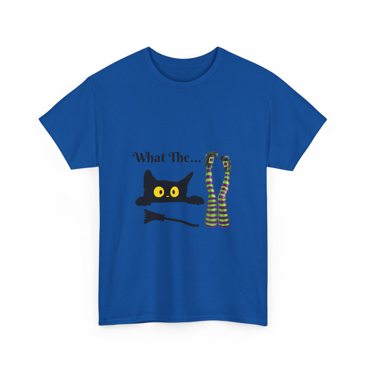 Black Cat “What The…” T-Shirt – Funny Halloween Graphic Tee