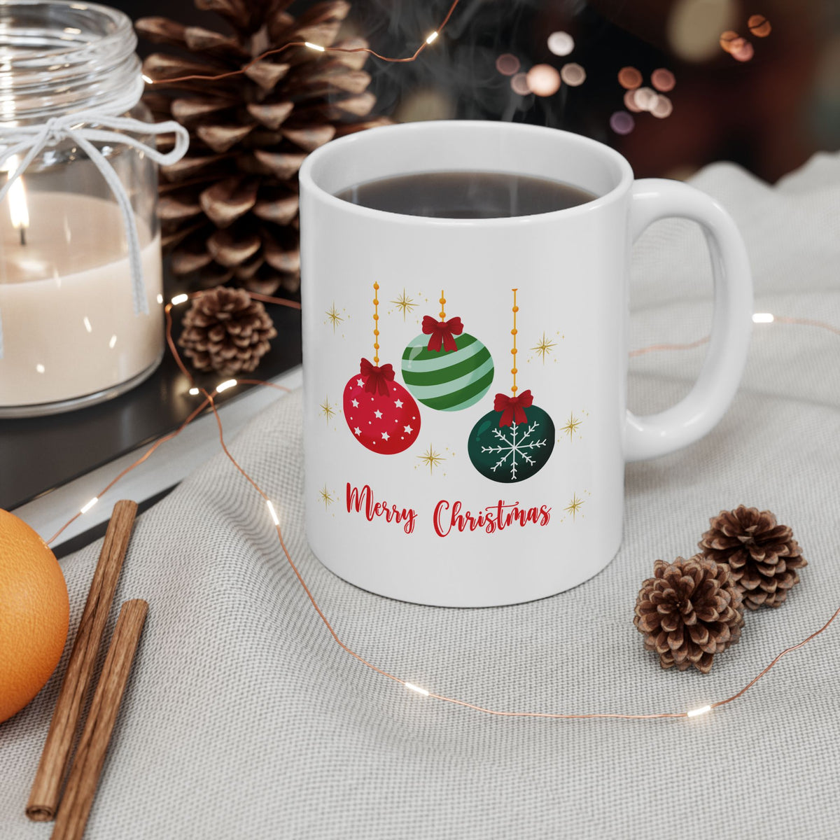 Merry Christmas Baubles Ceramic Mug – Festive Holiday Coffee Cup (11oz, 15oz)