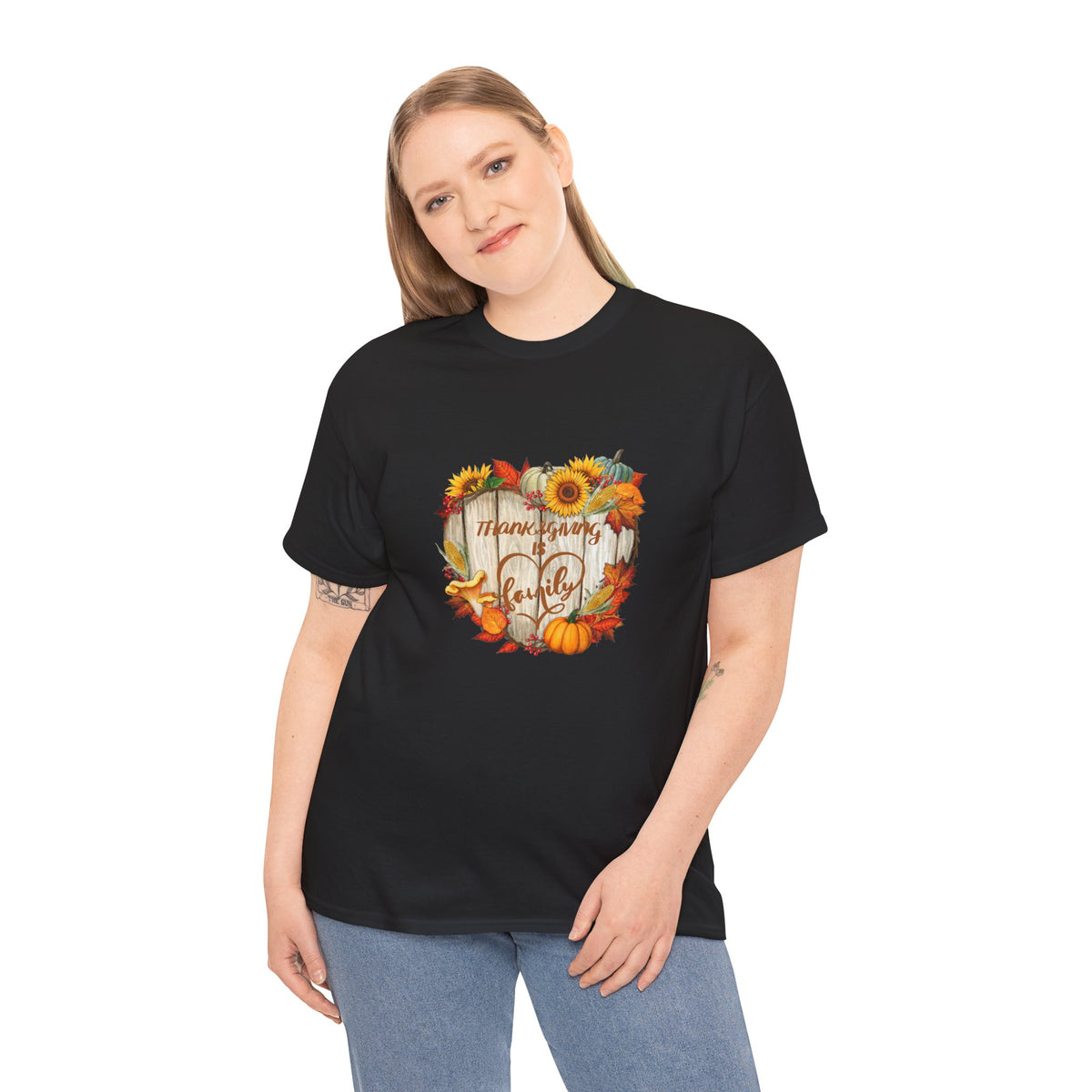 Thanksgiving Is Family T-Shirt – Pumpkin & Sunflower Fall Tee