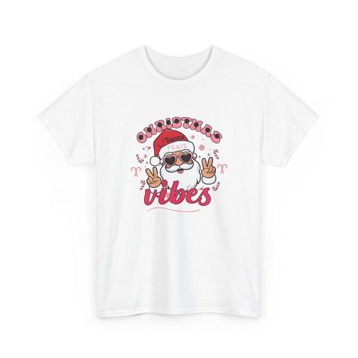Christmas Vibes Santa T-Shirt – Peace Sign Holiday Graphic Tee