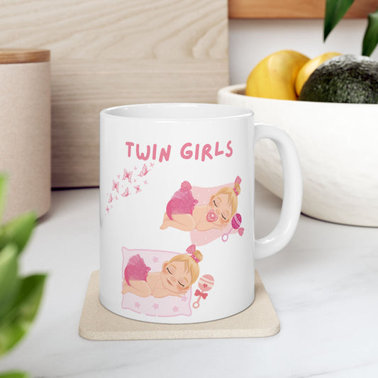 Twin Girls Mug – Pink Twin Baby Design & New Baby Gift (11oz, 15oz)