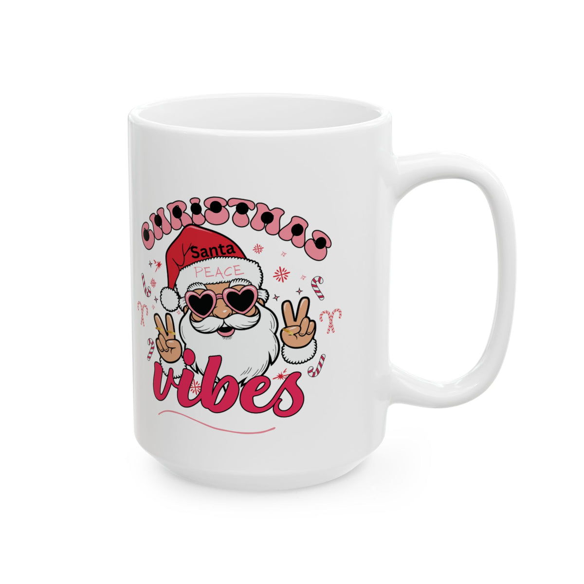 Christmas Vibes Santa Ceramic Mug – Peace Sign Holiday Coffee Cup (11oz, 15oz)