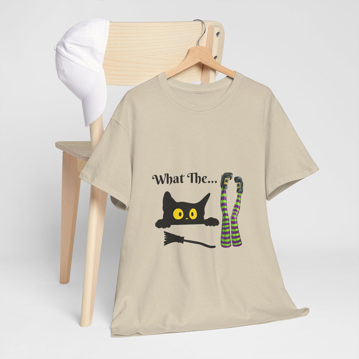 Black Cat “What The…” T-Shirt – Funny Halloween Graphic Tee