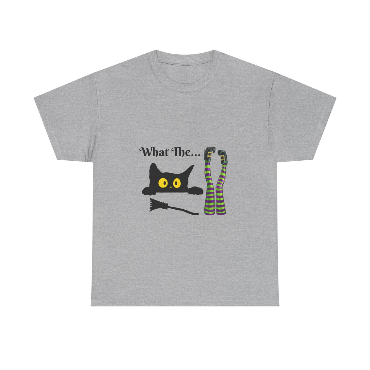 Black Cat “What The…” T-Shirt – Funny Halloween Graphic Tee