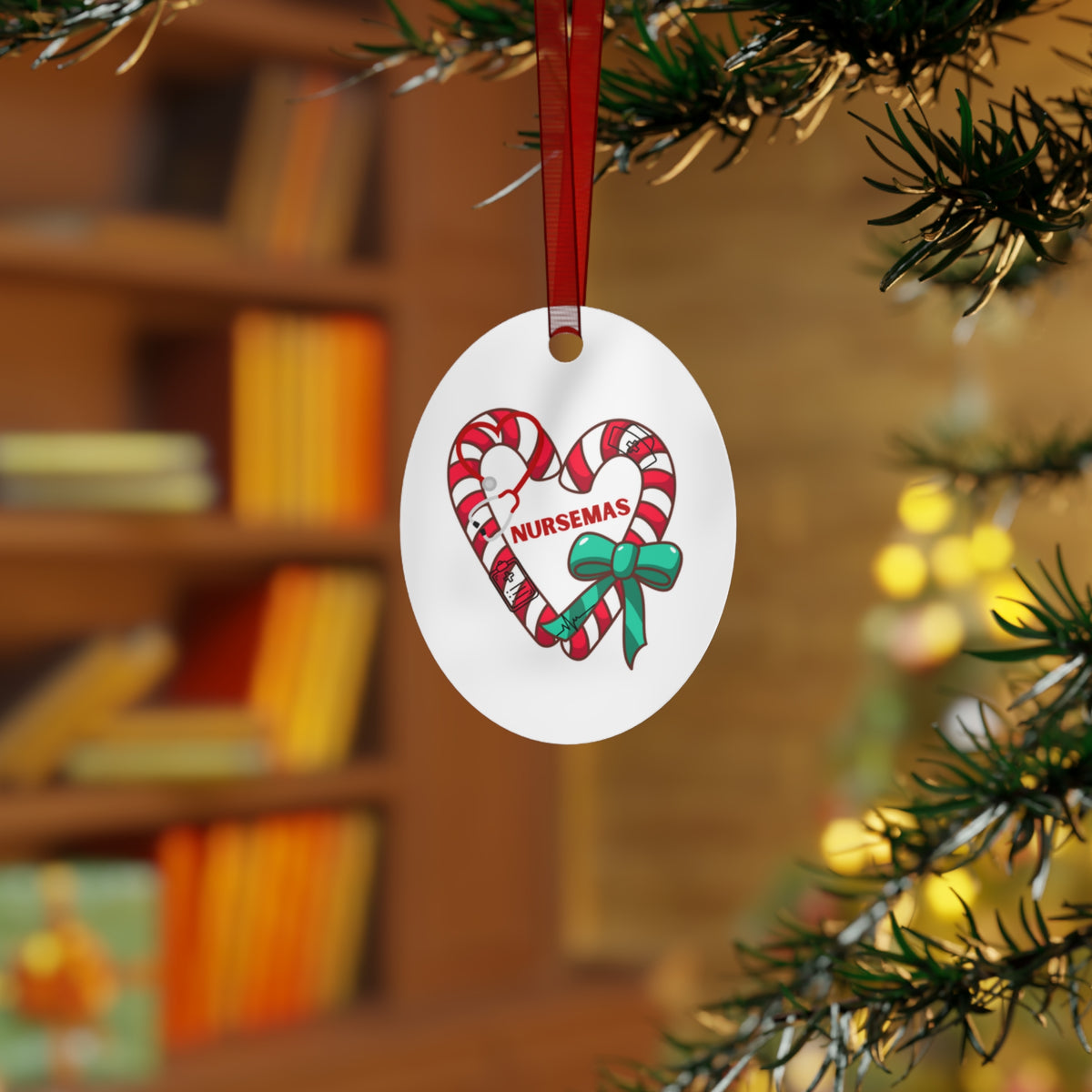 Nursemas Candy Cane Heart Metal Ornament – Holiday Gift for Nurses