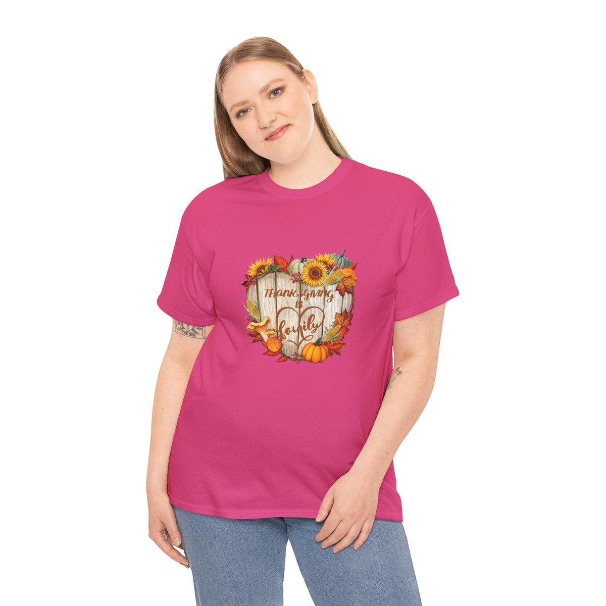 Thanksgiving Is Family T-Shirt – Pumpkin & Sunflower Fall Tee