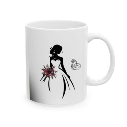 Elegant Bride & Burgundy Bouquet Mug – Wedding Gift Coffee Cup (11oz, 15oz)