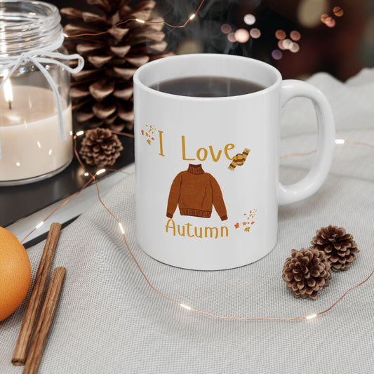 I Love Autumn Mug – Cozy Fall Sweater Coffee Cup (11oz, 15oz)