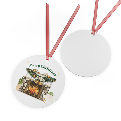 Merry Christmas Fireplace Metal Ornament – Cozy Holiday Décor
