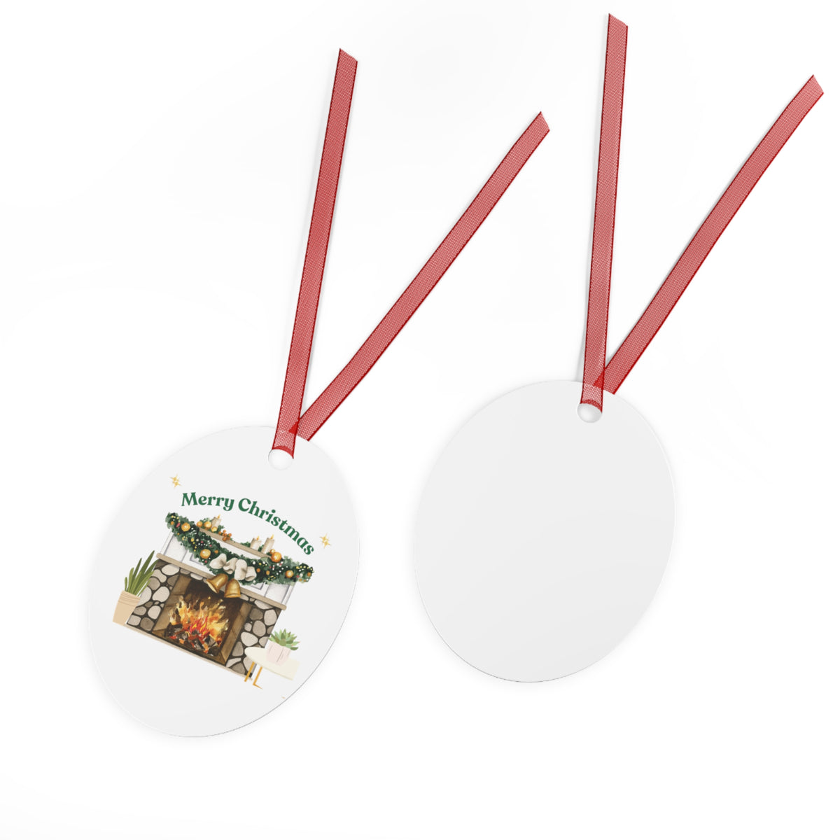 Merry Christmas Fireplace Metal Ornament – Cozy Holiday Décor