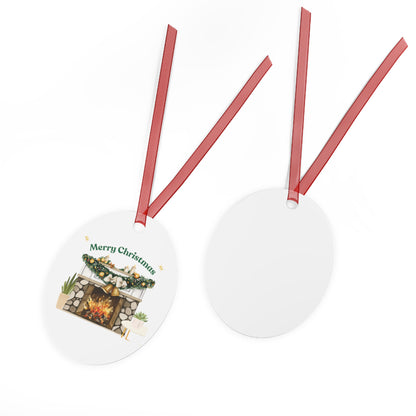 Merry Christmas Fireplace Metal Ornament – Cozy Holiday Décor