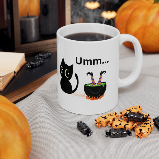 Black Cat & Cauldron Halloween Mug – Cute Witchy Coffee Cup, 11oz or 15oz