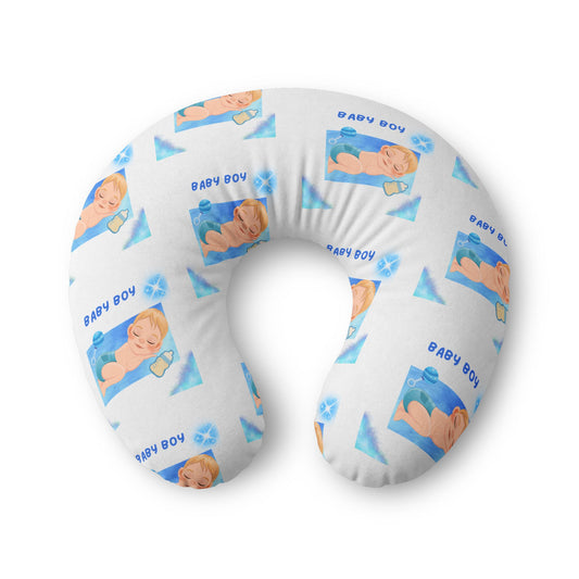 Baby Boy Nursing Pillow Cover – Blue Newborn Print