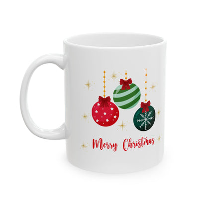 Merry Christmas Baubles Ceramic Mug – Festive Holiday Coffee Cup (11oz, 15oz)
