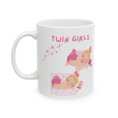 Twin Girls Mug – Pink Twin Baby Design & New Baby Gift (11oz, 15oz)