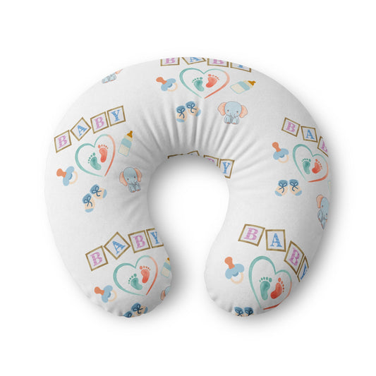 Gender-Neutral Nursing Pillow Cover – Pastel Baby Print
