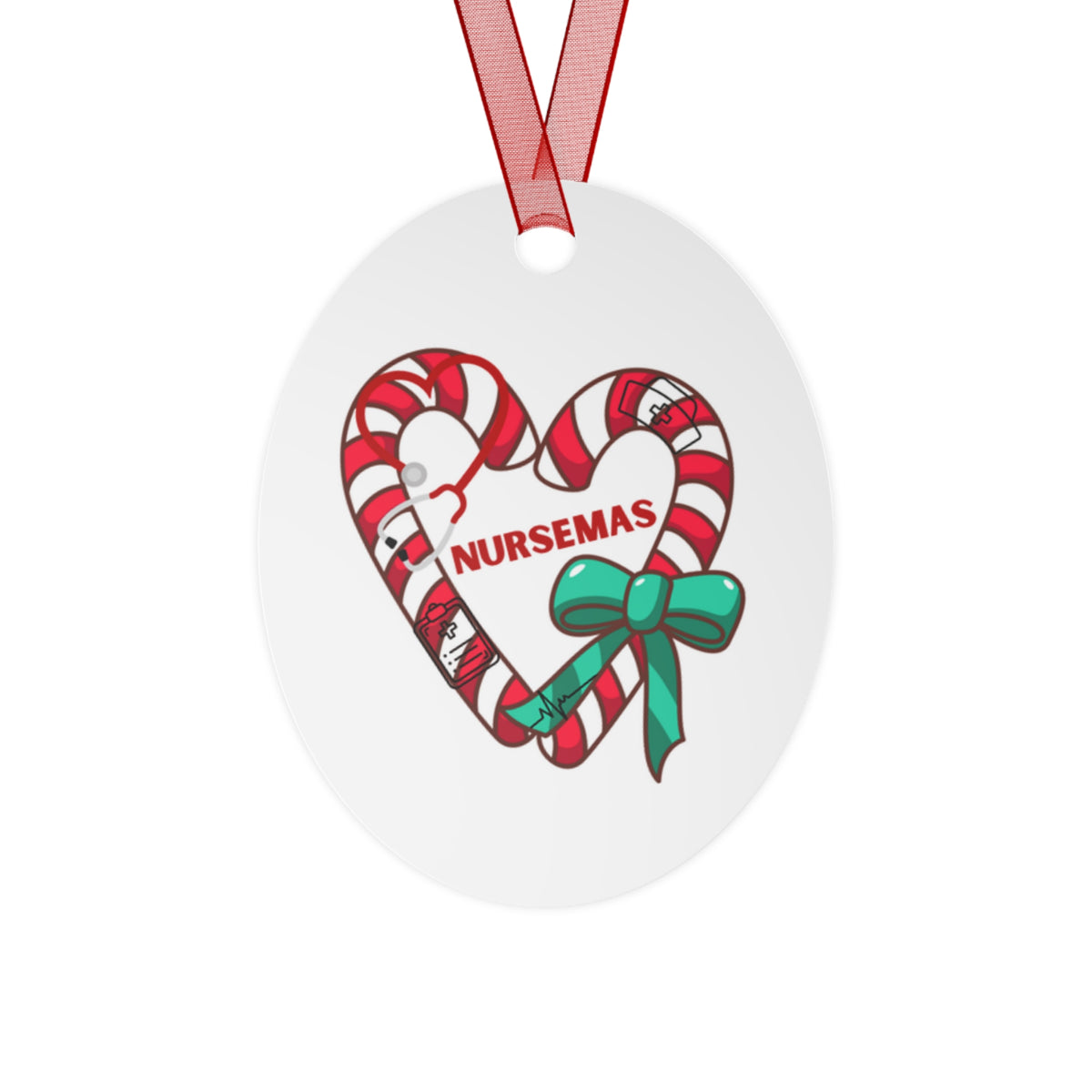 Nursemas Candy Cane Heart Metal Ornament – Holiday Gift for Nurses