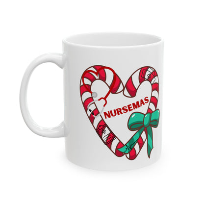 Nursemas Candy Cane Heart Mug – Christmas Gift for Nurses (11oz, 15oz)