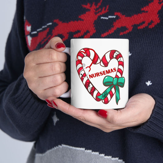 Nursemas Candy Cane Heart Mug – Christmas Gift for Nurses (11oz, 15oz)