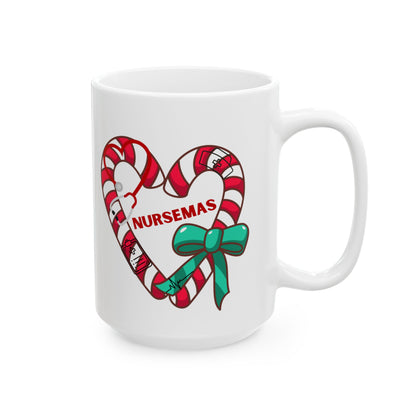 Nursemas Candy Cane Heart Mug – Christmas Gift for Nurses (11oz, 15oz)