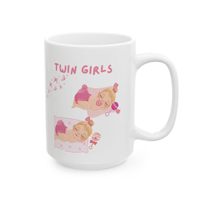 Twin Girls Mug – Pink Twin Baby Design & New Baby Gift (11oz, 15oz)