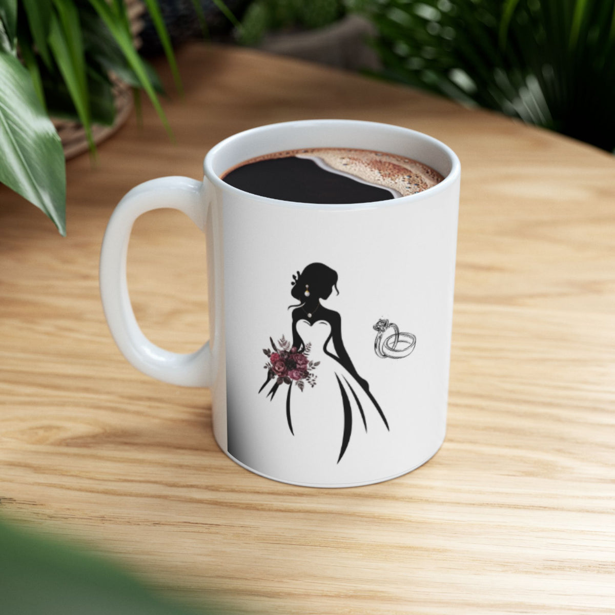 Elegant Bride & Burgundy Bouquet Mug – Wedding Gift Coffee Cup (11oz, 15oz)