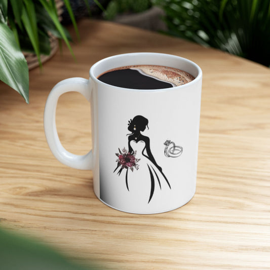 Elegant Bride & Burgundy Bouquet Mug – Wedding Gift Coffee Cup (11oz, 15oz)