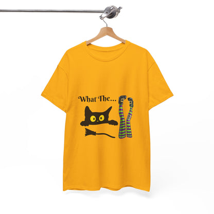 Black Cat “What The…” T-Shirt – Funny Halloween Graphic Tee