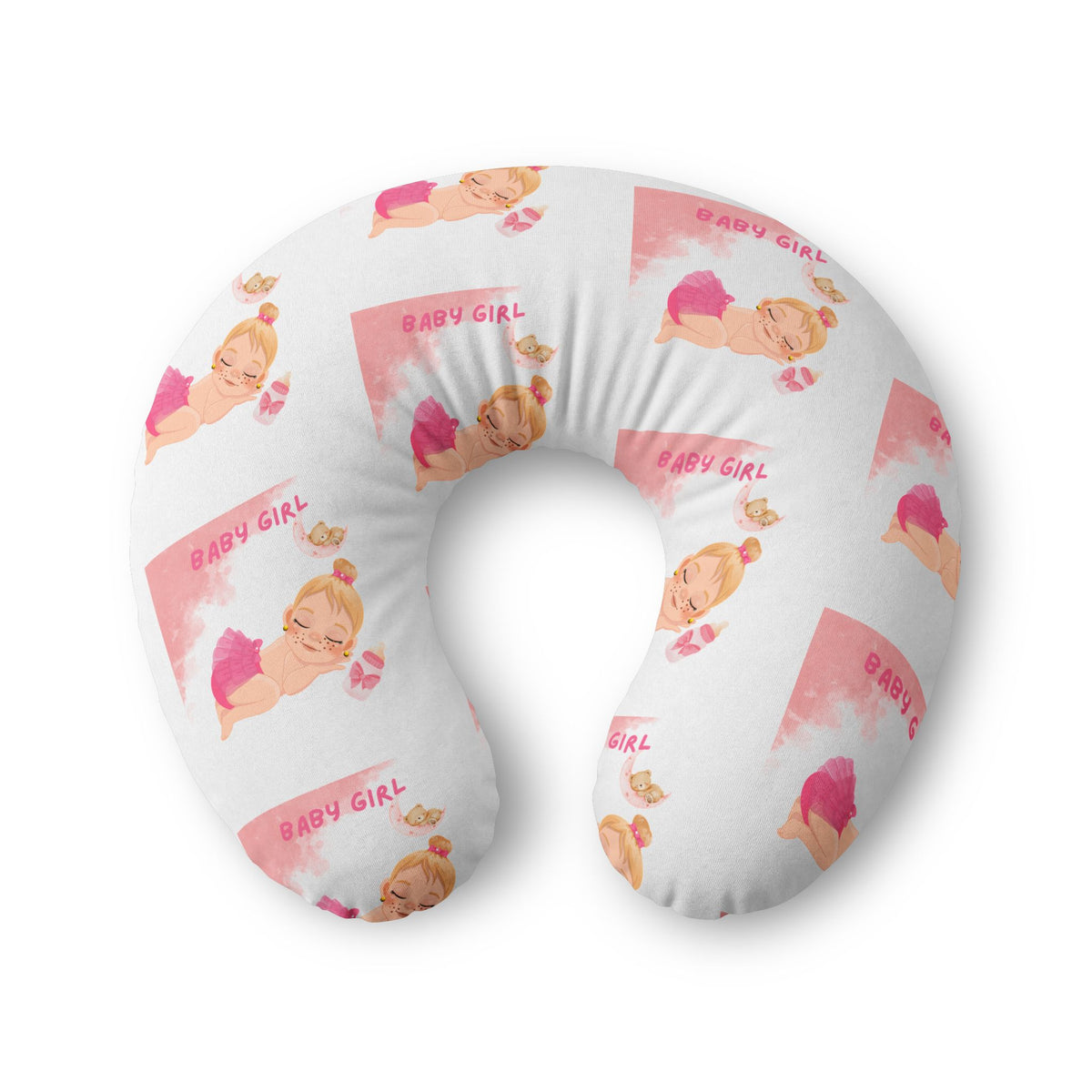 Baby Girl Nursing Pillow Cover – Pink Newborn Print