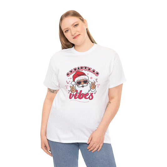 Christmas Vibes Santa T-Shirt – Peace Sign Holiday Graphic Tee