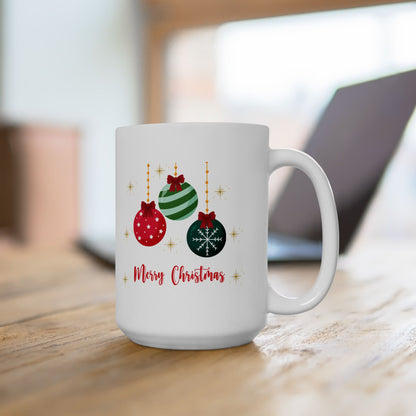 Merry Christmas Baubles Ceramic Mug – Festive Holiday Coffee Cup (11oz, 15oz)