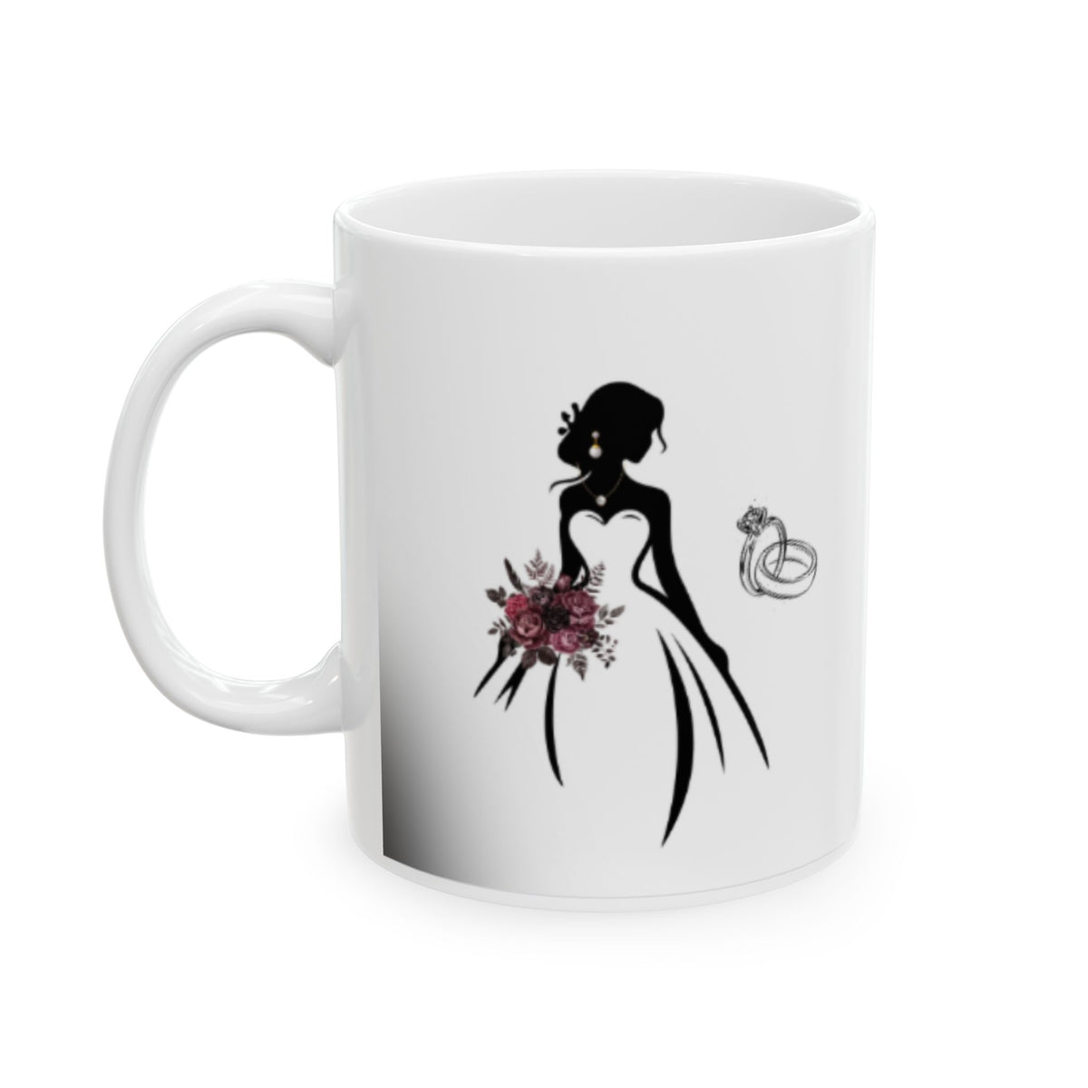 Elegant Bride & Burgundy Bouquet Mug – Wedding Gift Coffee Cup (11oz, 15oz)