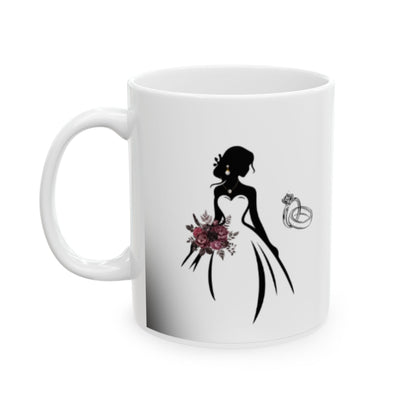Elegant Bride & Burgundy Bouquet Mug – Wedding Gift Coffee Cup (11oz, 15oz)
