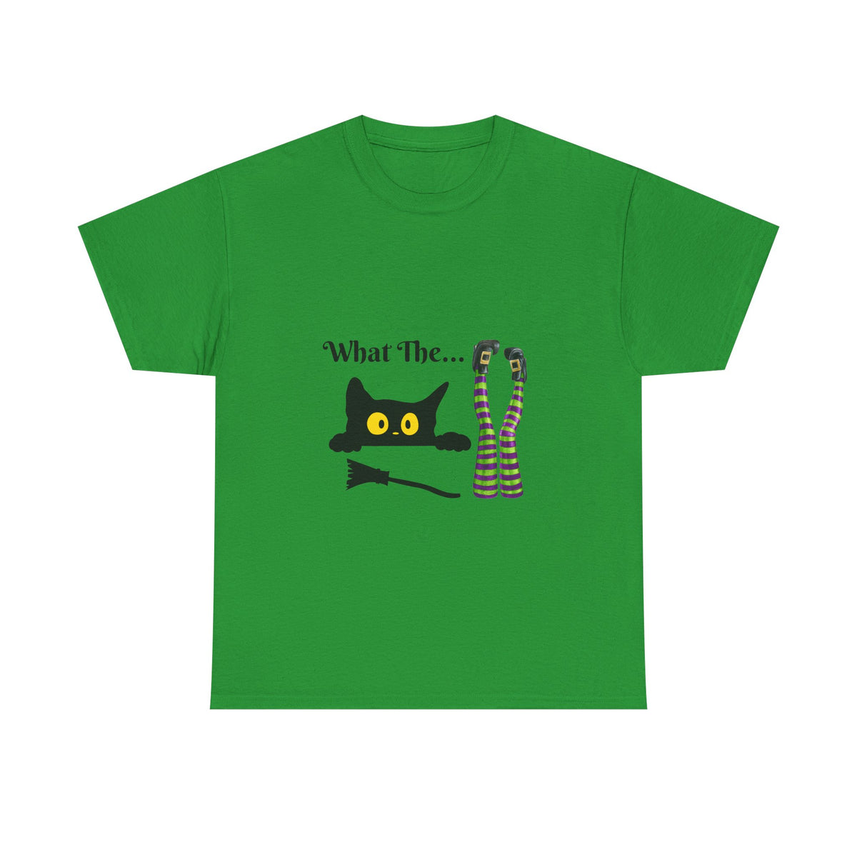 Black Cat “What The…” T-Shirt – Funny Halloween Graphic Tee