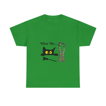 Black Cat “What The…” T-Shirt – Funny Halloween Graphic Tee