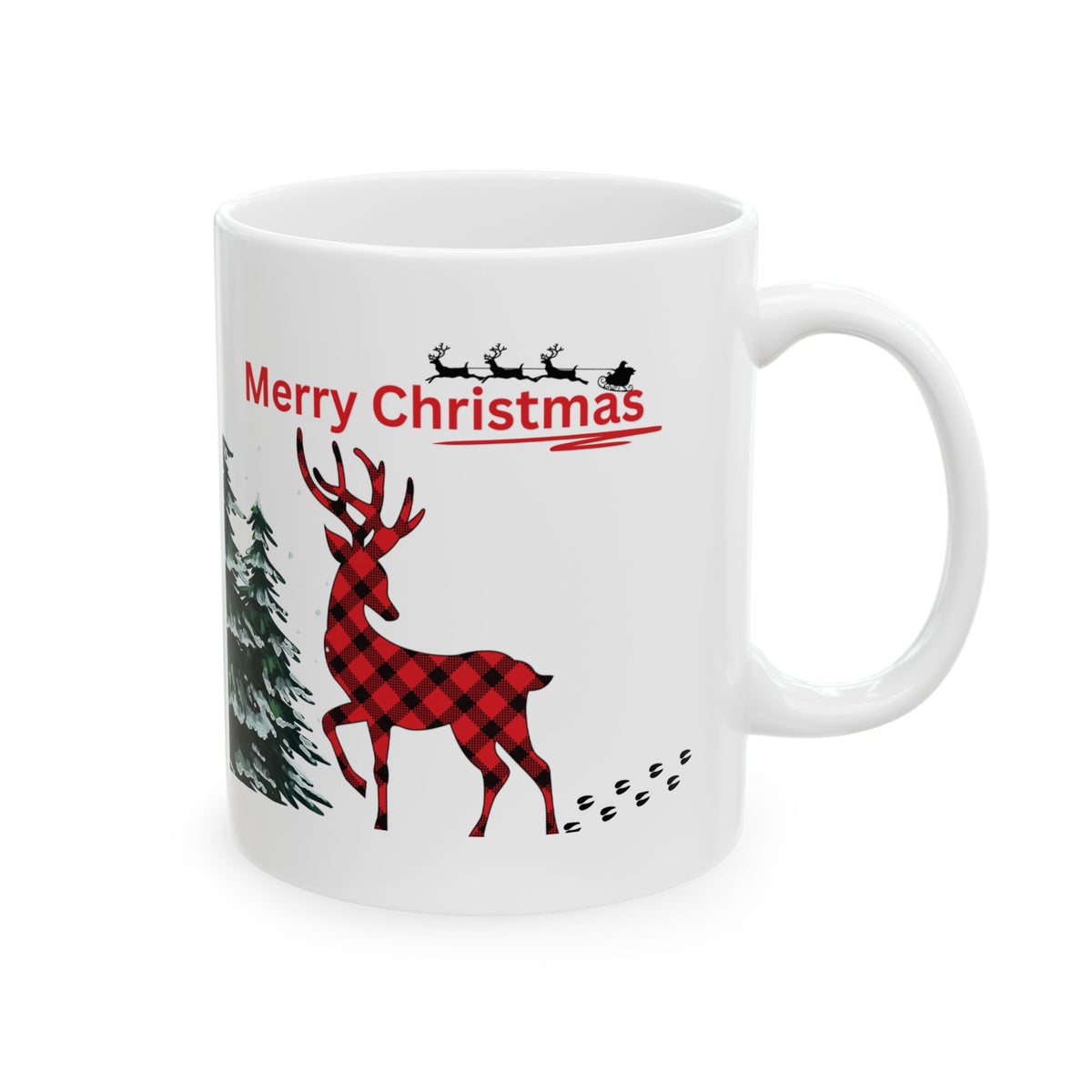 Merry Christmas Reindeer Mug – Buffalo Plaid Holiday Coffee Cup (11oz, 15oz)