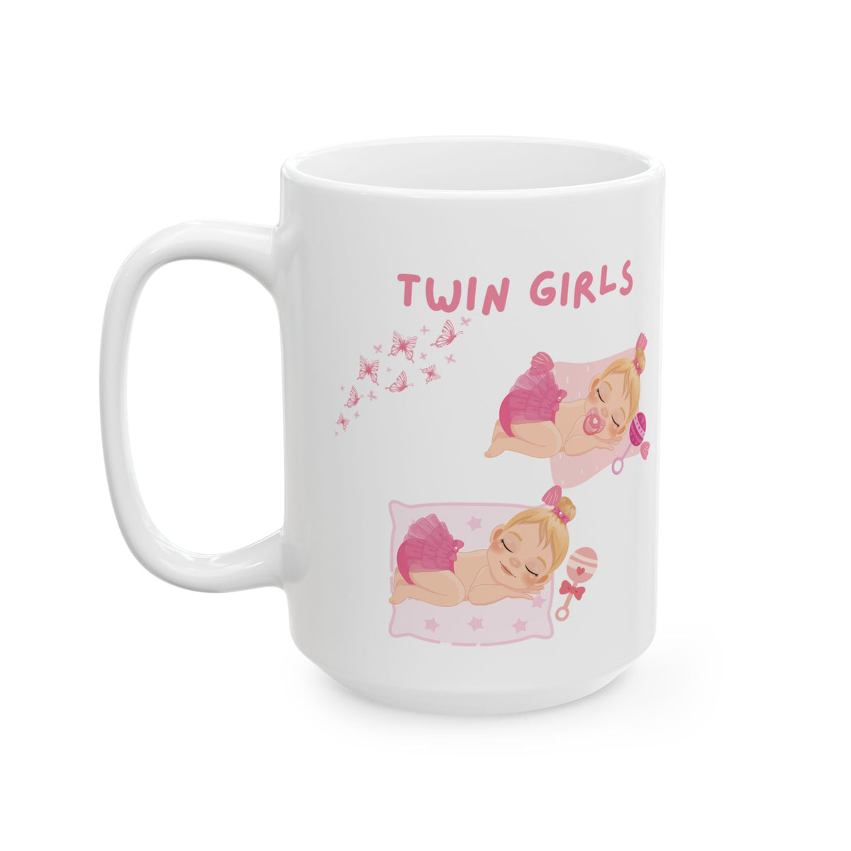 Twin Girls Mug – Pink Twin Baby Design & New Baby Gift (11oz, 15oz)