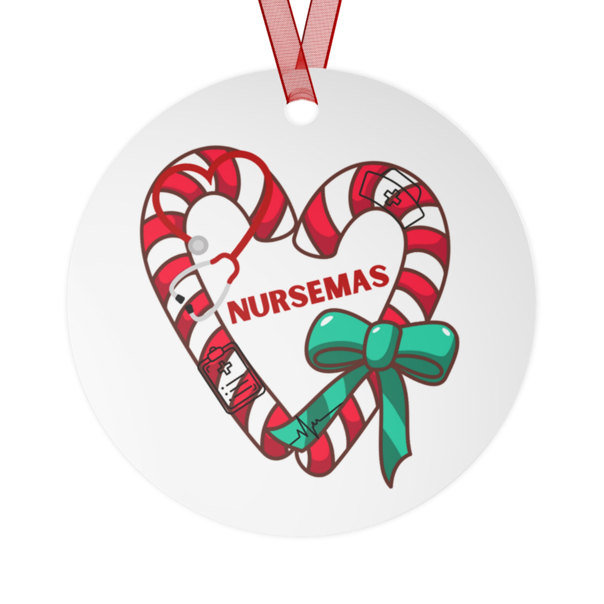 Nursemas Candy Cane Heart Metal Ornament – Holiday Gift for Nurses