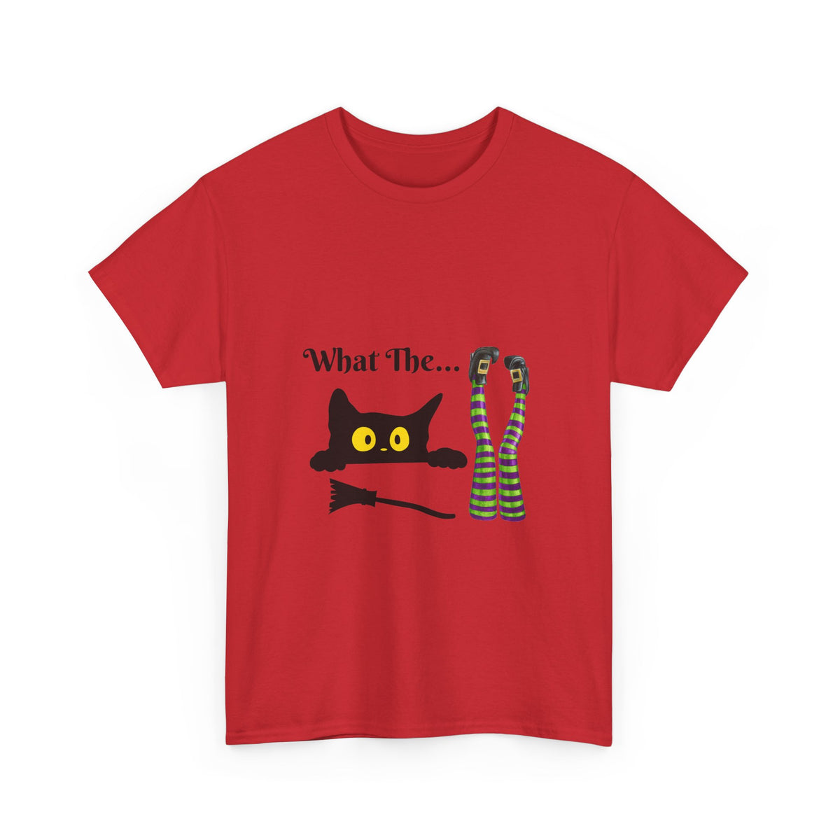 Black Cat “What The…” T-Shirt – Funny Halloween Graphic Tee